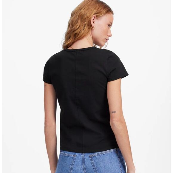 Madewell Essential Slim Tee WMNS L Black Lightweight Cotton Stretch Short Sleeve - Picture 2 of 7